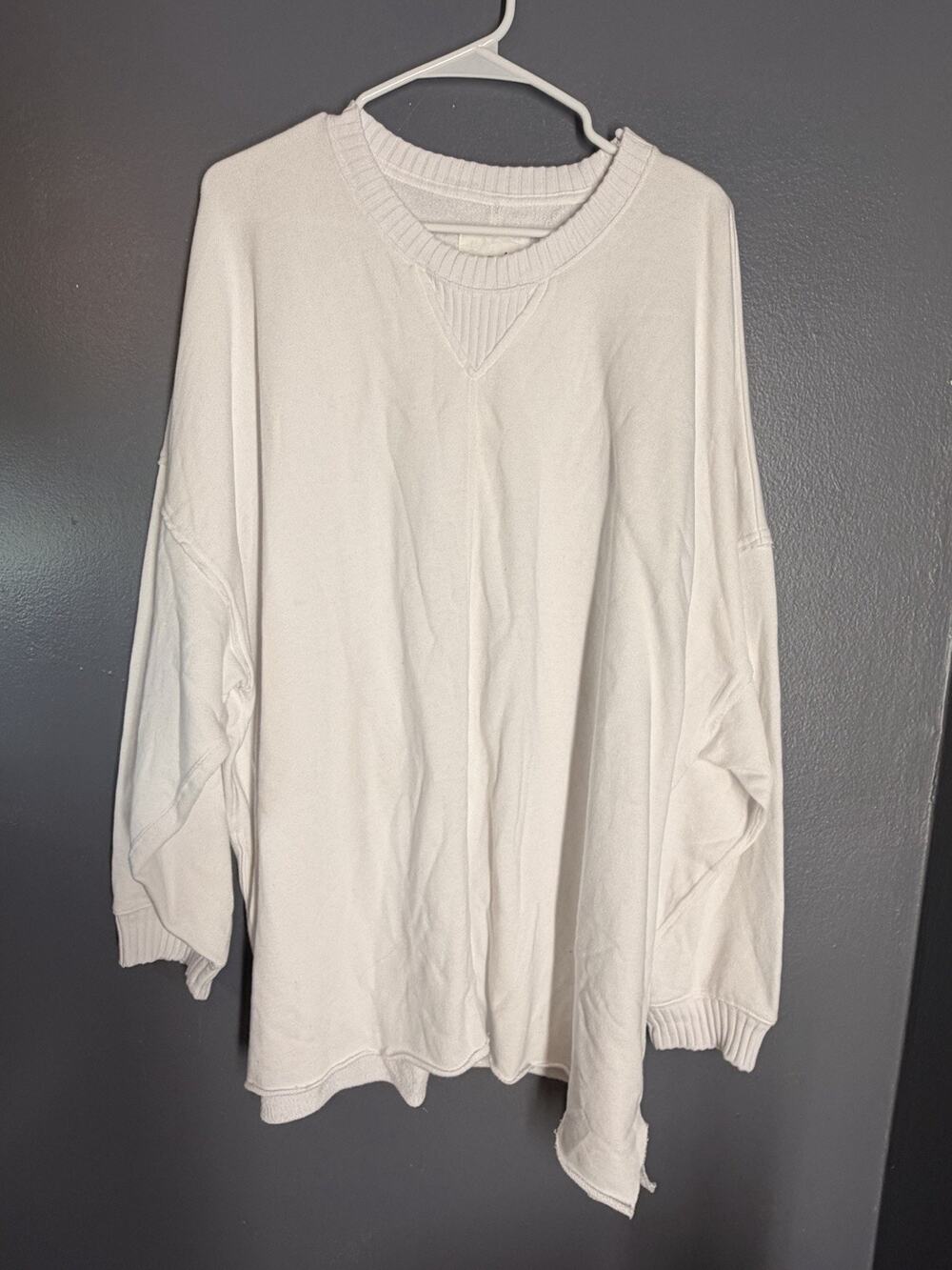Aerie Womens White Cropped Sweatshirt Raw Hem Crew Neck Pullover X-Large